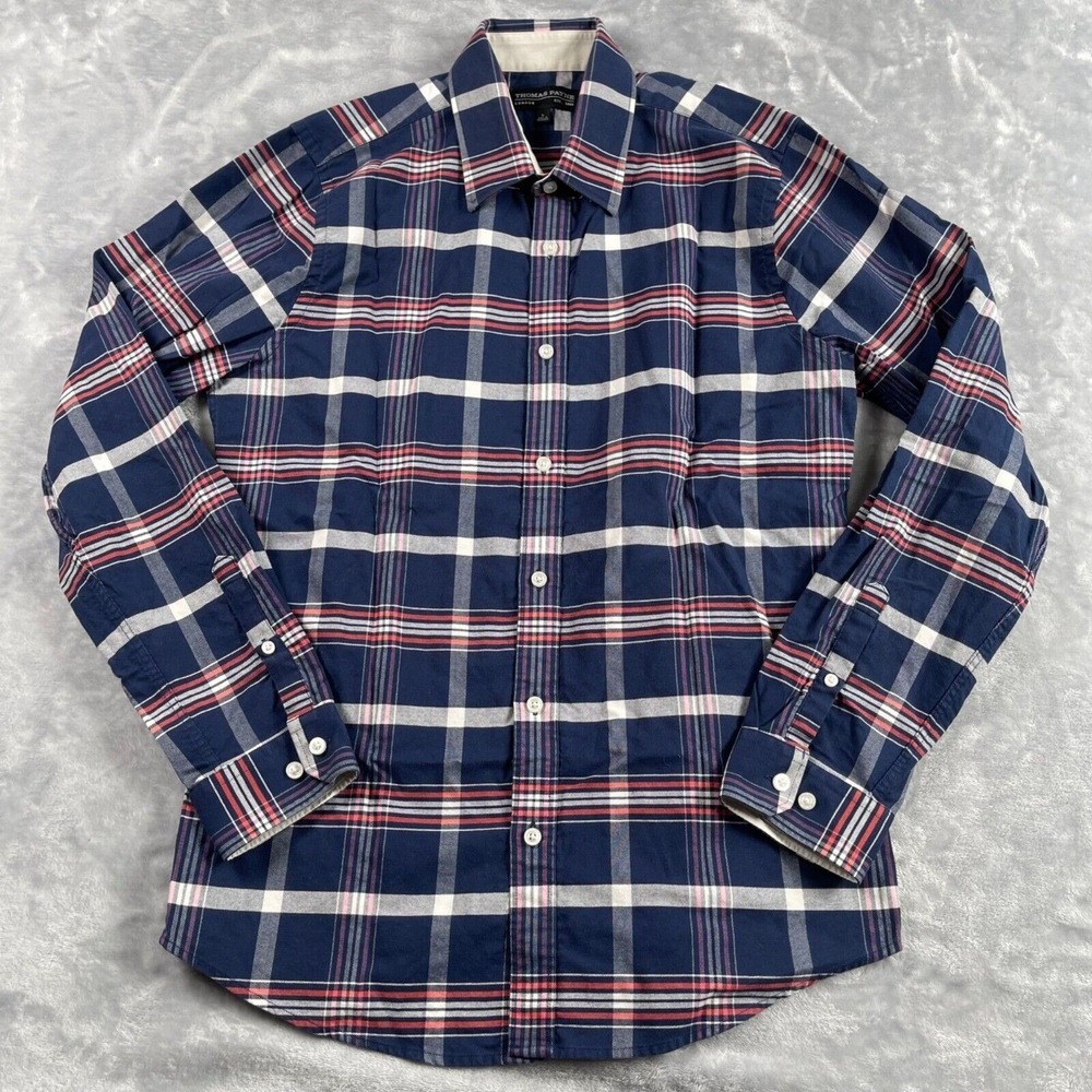 Thomas Payne London Shirt Mens US Medium‎ / UK Large Navy Plaid Cotton Canvas